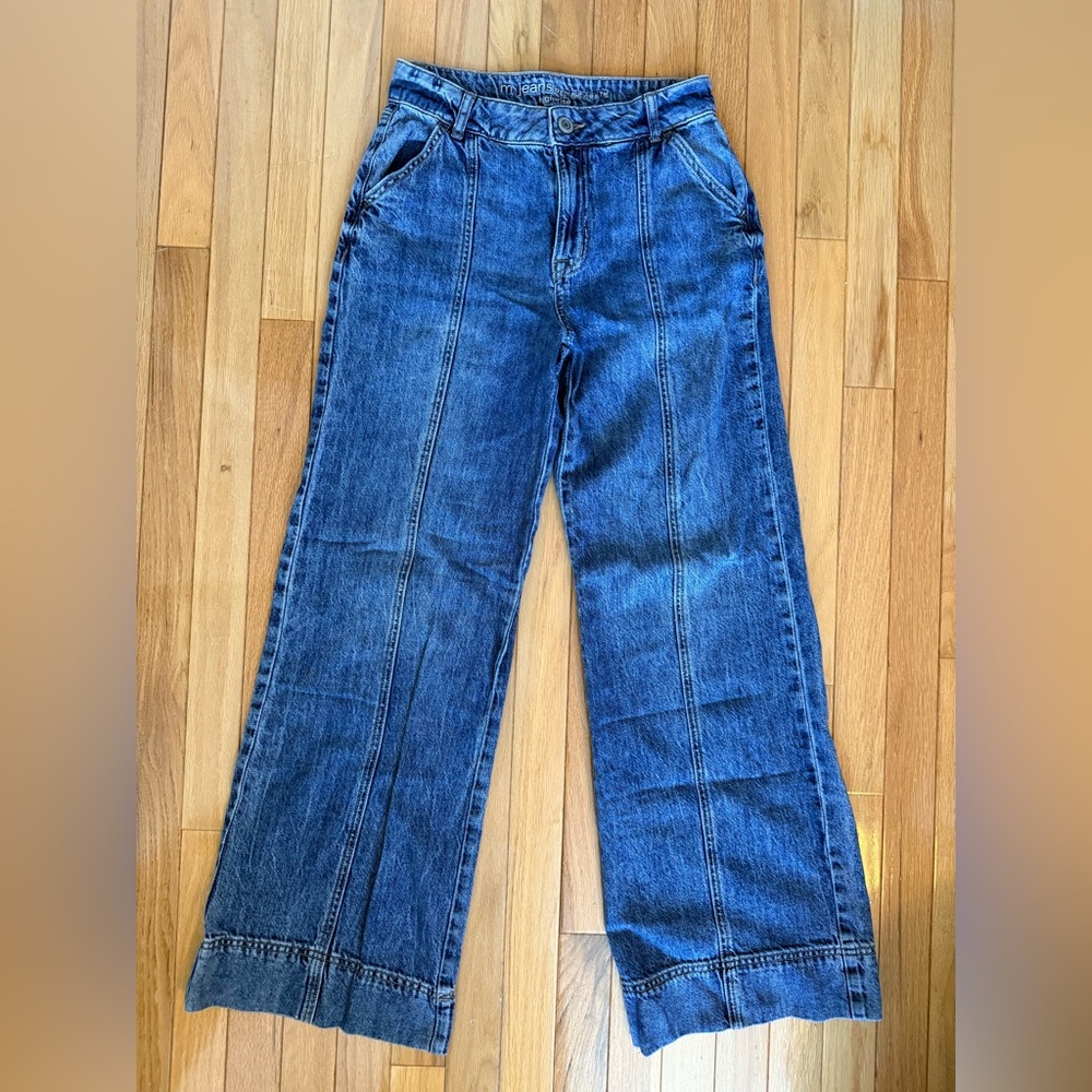 Maurices Dark Blue Wide Leg Jeans with Front Stitch Detail